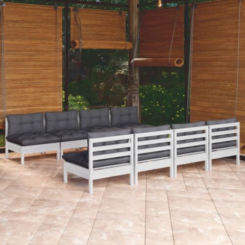 9-Piece Garden Lounge Set with Cushions Pine Wood Outdoor Patio Furniture - Image 2
