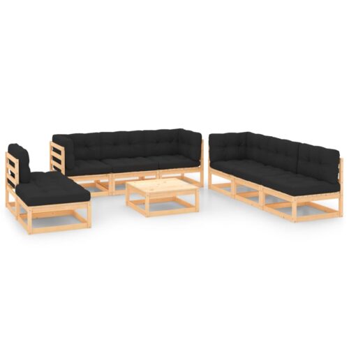 9-Piece Garden Lounge Set with Cushions Pine Wood Outdoor Patio Furniture