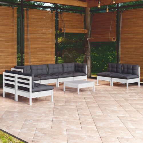9-Piece Garden Lounge Set with Cushions Pine Wood Outdoor Patio Furniture - Image 2