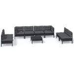 9-Piece Garden Lounge Set with Cushions Pine Wood Outdoor Patio Furniture