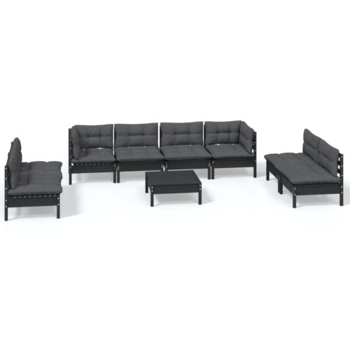 9-Piece Garden Lounge Set with Cushions Pine Wood Outdoor Patio Furniture