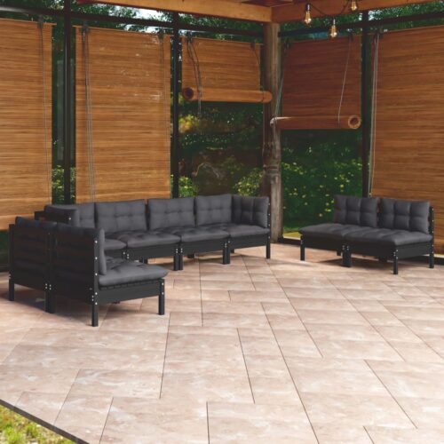 9-Piece Garden Lounge Set with Cushions Pine Wood Outdoor Patio Furniture - Image 2