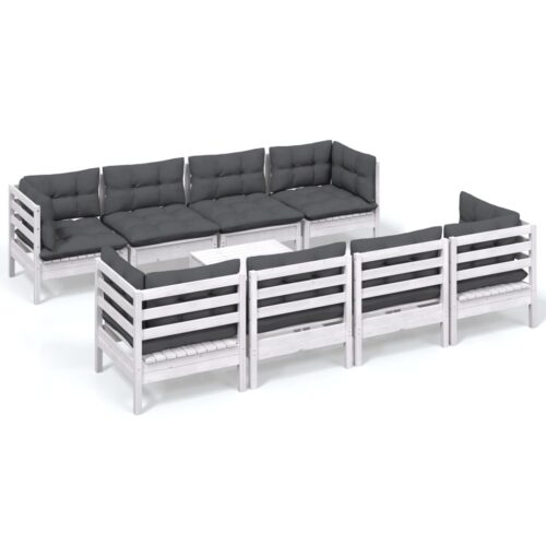 9-Piece Garden Lounge Set with Cushions Pine Wood Outdoor Patio Furniture