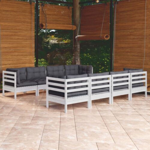 9-Piece Garden Lounge Set with Cushions Pine Wood Outdoor Patio Furniture - Image 2