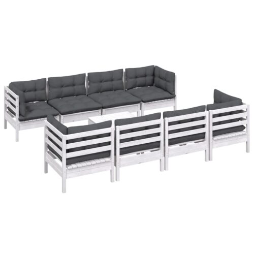 9-Piece Garden Lounge Set with Cushions Pine Wood Outdoor Patio Furniture - Image 3