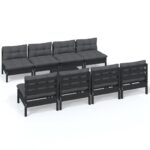 9-Piece Garden Lounge Set with Cushions Pine Wood Outdoor Patio Furniture