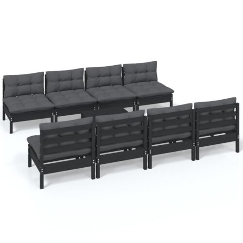 9-Piece Garden Lounge Set with Cushions Pine Wood Outdoor Patio Furniture