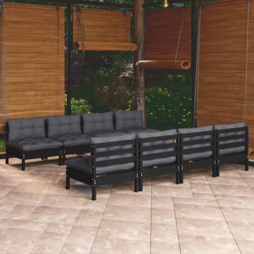 9-Piece Garden Lounge Set with Cushions Pine Wood Outdoor Patio Furniture - Image 2