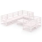 8-Piece Garden Lounge Set White Pine Wood Outdoor Patio Furniture