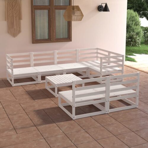 8-Piece Garden Lounge Set White Pine Wood Outdoor Patio Furniture - Image 2