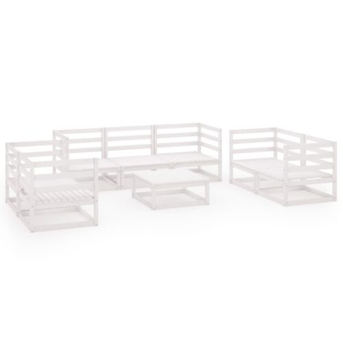8-Piece Garden Lounge Set White Pine Wood Outdoor Patio Furniture