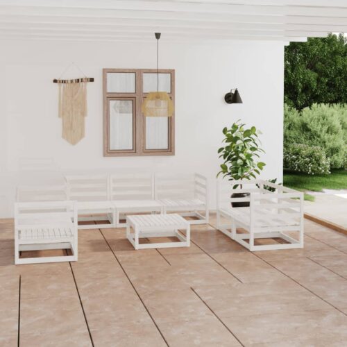 8-Piece Garden Lounge Set White Pine Wood Outdoor Patio Furniture - Image 2