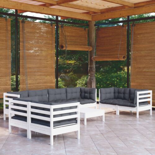 9-Piece Garden Lounge Set with Cushions Pine Wood Outdoor Patio Furniture - Image 2