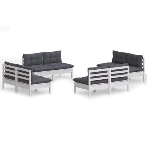 8-Piece Garden Lounge Set with Anthracite Cushions Pine Wood Outdoor Patio Furniture