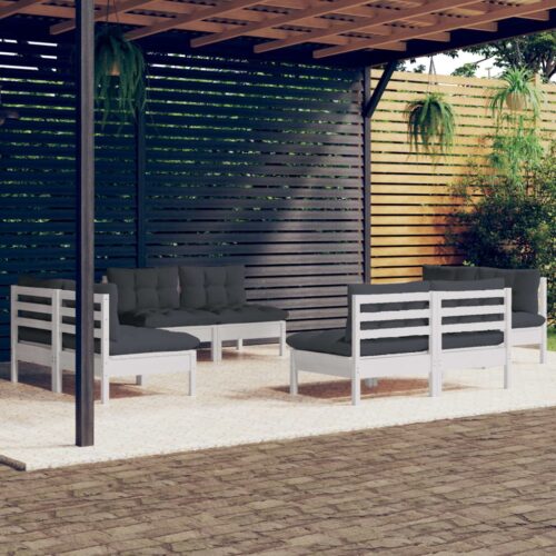8-Piece Garden Lounge Set with Anthracite Cushions Pine Wood Outdoor Patio Furniture - Image 2