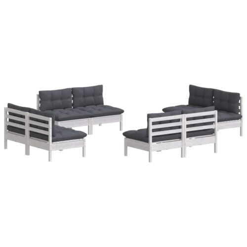 8-Piece Garden Lounge Set with Anthracite Cushions Pine Wood Outdoor Patio Furniture - Image 3