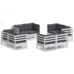 8-Piece Garden Lounge Set with Anthracite Cushions Pine Wood Outdoor Patio Furniture