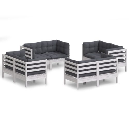 8-Piece Garden Lounge Set with Anthracite Cushions Pine Wood Outdoor Patio Furniture