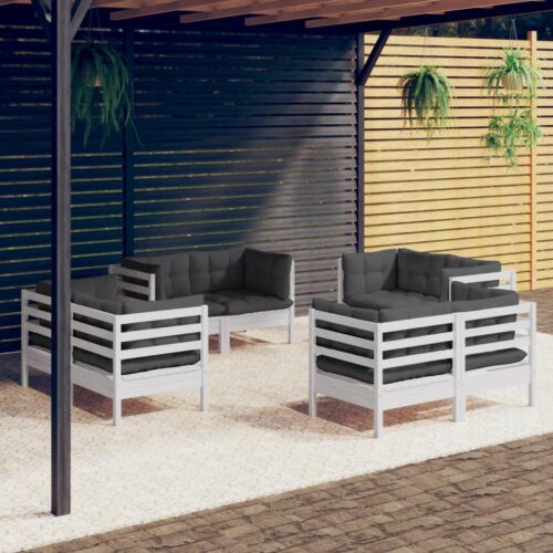 8-Piece Garden Lounge Set with Anthracite Cushions Pine Wood Outdoor Patio Furniture - Image 2