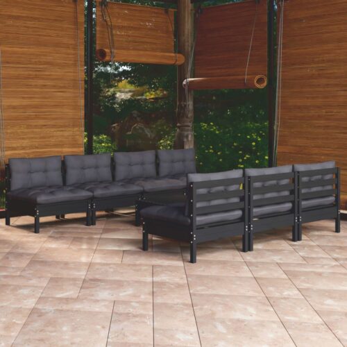 8-Piece Garden Lounge Set with Anthracite Cushions Pine Wood Outdoor Patio Furniture - Image 2