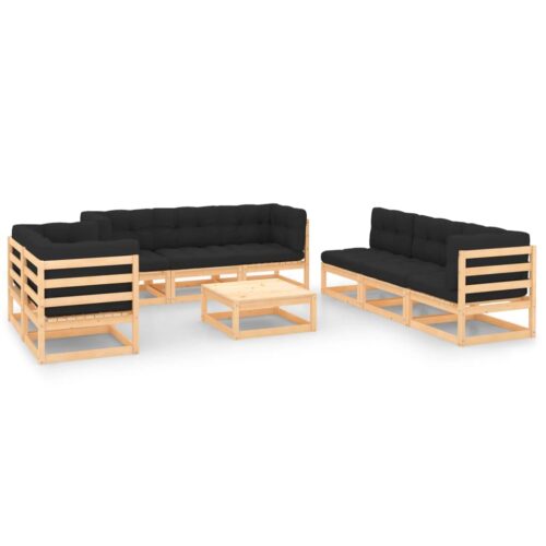 9-Piece Garden Lounge Set with Cushions Pine Wood Outdoor Patio Furniture