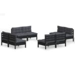 8-Piece Garden Lounge Set with Anthracite Cushions Pine Wood Outdoor Patio Furniture