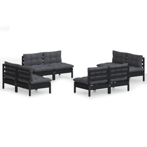 8-Piece Garden Lounge Set with Anthracite Cushions Pine Wood Outdoor Patio Furniture