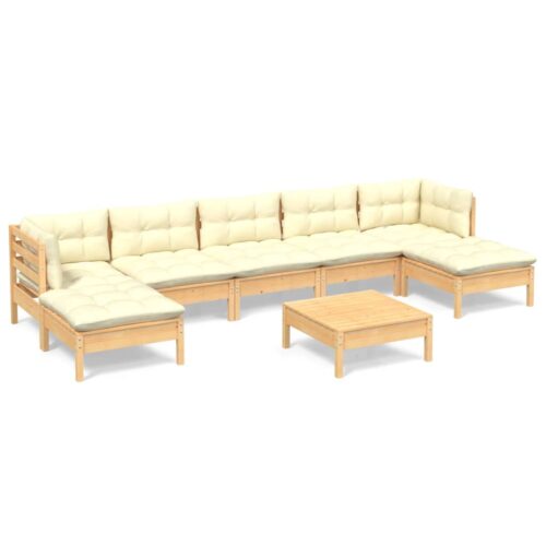 8-Piece Garden Lounge Set with Cream Cushions Pine Wood Outdoor Patio Furniture