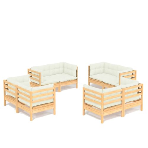 8-Piece Garden Lounge Set with Cream Cushions Pine Wood Outdoor Patio Furniture