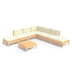 8-Piece Garden Lounge Set with Cream Cushions Pine Wood Outdoor Patio Furniture