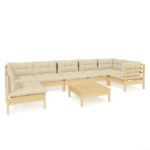 8-Piece Garden Lounge Set with Cream Cushions Pine Wood Outdoor Patio Furniture