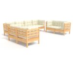 8-Piece Garden Lounge Set with Cream Cushions Pine Wood Outdoor Patio Furniture