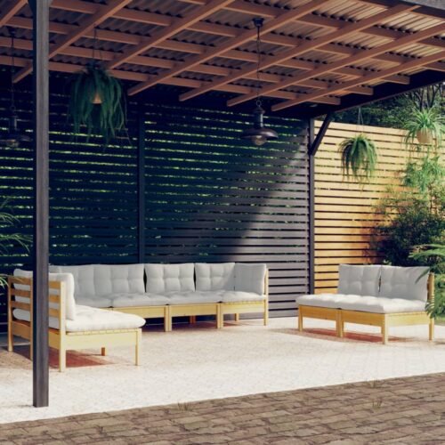 8-Piece Garden Lounge Set with Cream Cushions Pine Wood Outdoor Patio Furniture - Image 2