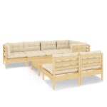 8-Piece Garden Lounge Set with Cream Cushions Pine Wood Outdoor Patio Furniture