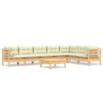8-Piece Garden Lounge Set with Cream Cushions Pine Wood Outdoor Patio Furniture