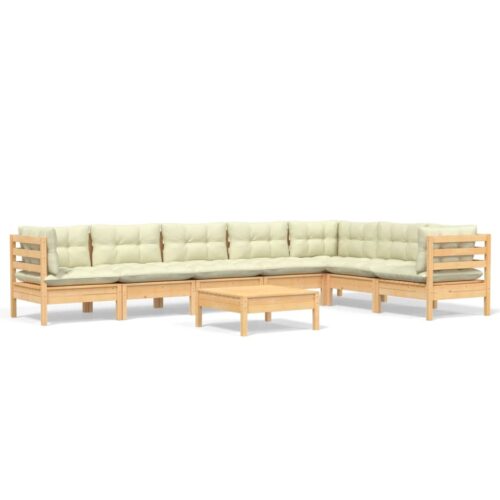 8-Piece Garden Lounge Set with Cream Cushions Pine Wood Outdoor Patio Furniture