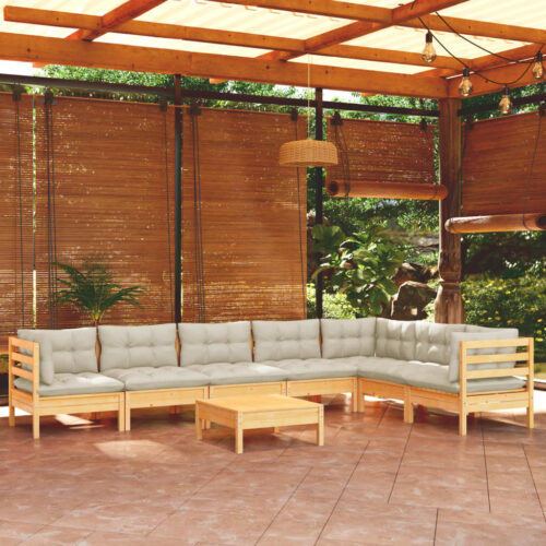 8-Piece Garden Lounge Set with Cream Cushions Pine Wood Outdoor Patio Furniture - Image 2