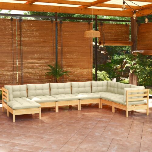 8-Piece Garden Lounge Set with Cream Cushions Pine Wood Outdoor Patio Furniture - Image 2