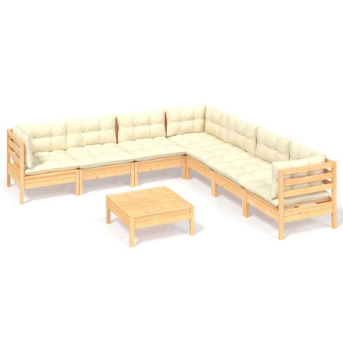 8-Piece Garden Lounge Set with Cream Cushions Pine Wood Outdoor Patio Furniture