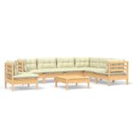 8-Piece Garden Lounge Set with Cream Cushions Pine Wood Outdoor Patio Furniture