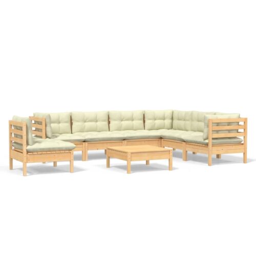 8-Piece Garden Lounge Set with Cream Cushions Pine Wood Outdoor Patio Furniture