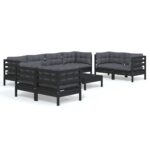 9-Piece Garden Lounge Set with Cushions Pine Wood Outdoor Patio Furniture