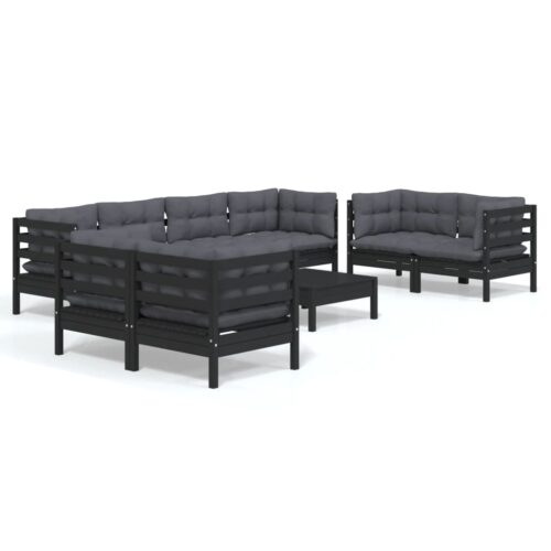 9-Piece Garden Lounge Set with Cushions Pine Wood Outdoor Patio Furniture