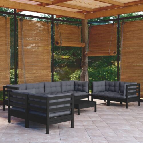 9-Piece Garden Lounge Set with Cushions Pine Wood Outdoor Patio Furniture - Image 2