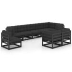 9-Piece Garden Lounge Set with Cushions Pine Wood Outdoor Patio Furniture