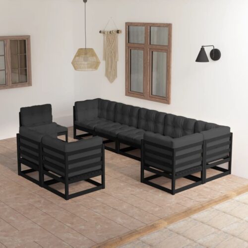 9-Piece Garden Lounge Set with Cushions Pine Wood Outdoor Patio Furniture - Image 2
