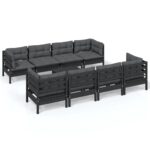 9-Piece Garden Lounge Set with Cushions Pine Wood Outdoor Patio Furniture