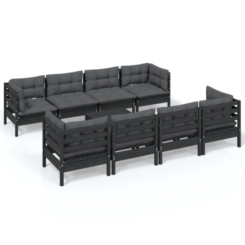 9-Piece Garden Lounge Set with Cushions Pine Wood Outdoor Patio Furniture