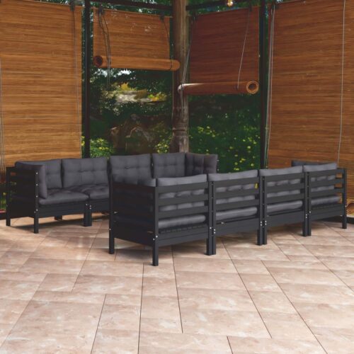 9-Piece Garden Lounge Set with Cushions Pine Wood Outdoor Patio Furniture - Image 2