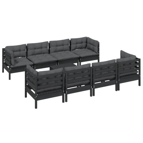 9-Piece Garden Lounge Set with Cushions Pine Wood Outdoor Patio Furniture - Image 3
